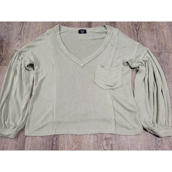 Vici Tops - VICI Olive Sage Green Light Weight Oversized V Neck Pullover Sweater Size Large